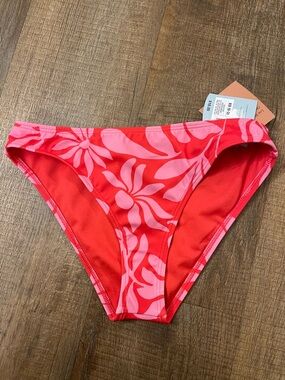 Shade & Shore Red Bikini Bottom with Pink Floral Print